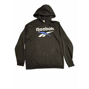 Reebok Mens Vector Logo Back White Blue Long Sleeve Hoodie Sweatshirt Large